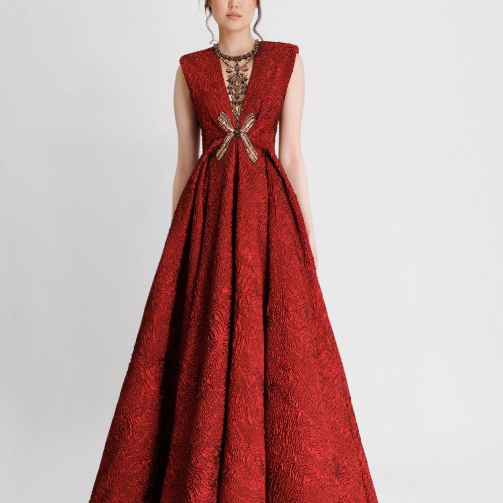 Gemy Maalouf Elegant Red Evening Gown